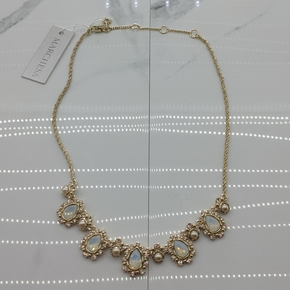 Marchesa Crystal & Faux  Pearl Collar Necklace - Picture 2 of 3